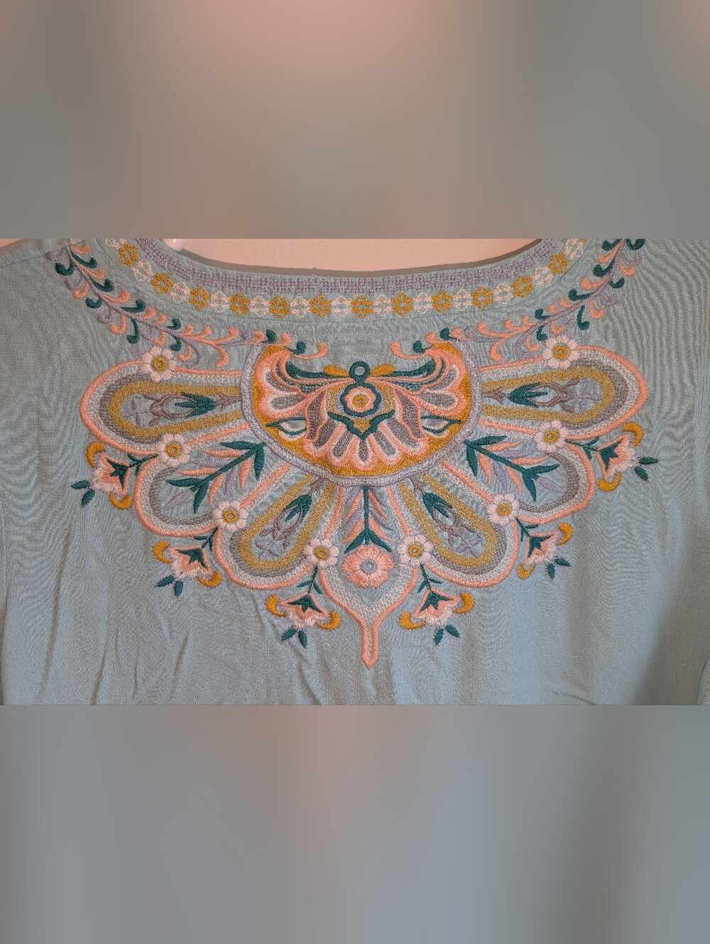 Soft Surroundings Light Blue Embroidered V-Neck Tunic - Picture 7 of 11